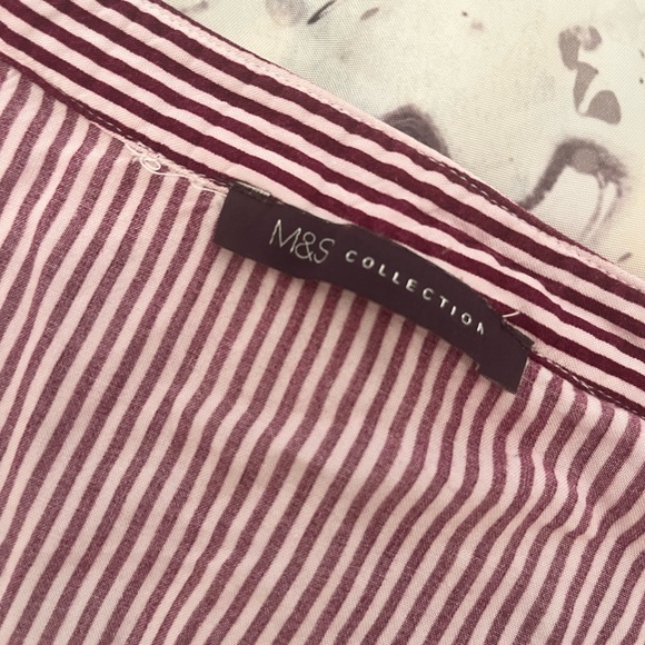 MARKS & SPENCER Womens Top Blouse Striped Red White Burgundy Cuffed Pocket - Picture 7 of 8